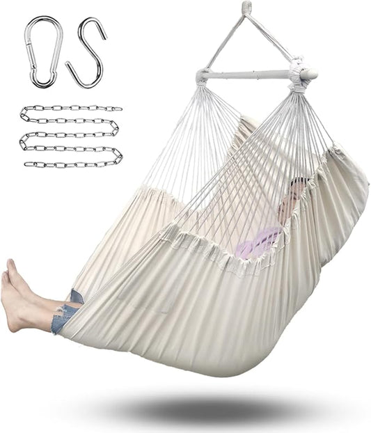 ADVOKAIR Hammock Chair Hanging Chair Rope Swing XXL - Max 500lbs, 70in Large Hammock Swing Chair -Portable Steel Spreader Bar with Anti-Slip Rings-Roomy & Strong