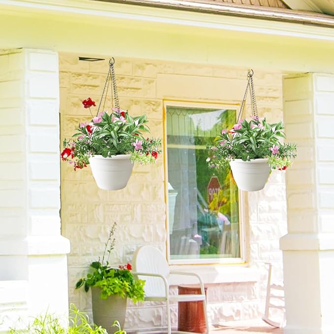 5-Pack 10 inch Garden Pots, Round Flower Pots with Drainage Holes, Thick Sturdy Traditional Plastic Planters Indoor and Outdoor(White)
