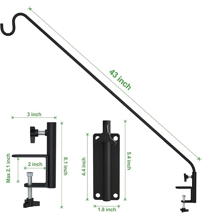 ERYTLLY Heavy Duty Deck Hook Wall Mounted Hook, Extensible and Adjustable Deck Hook with 2" Non Slip Horizontal Clamp for Hanging Bird Feeder, Plants, Suet Baskets,Wind Chimes,Lanterns and More