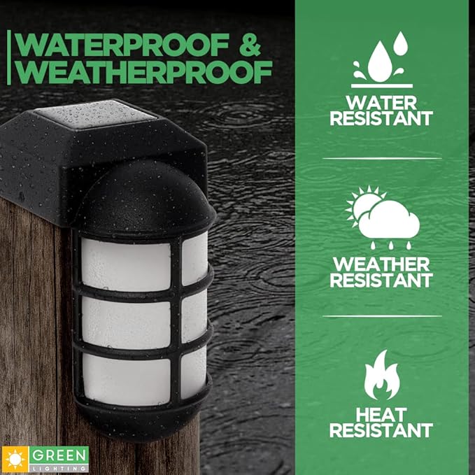 GreenLighting Marina Solar Post Cap Lights Fits 4x4 Nominal Wood Outdoor Solar Powered Post Cap Light, Fence Post, Landscaping, Deck, Garden- Bright LED, Waterproof Nautical Lighting Black 2 Pack