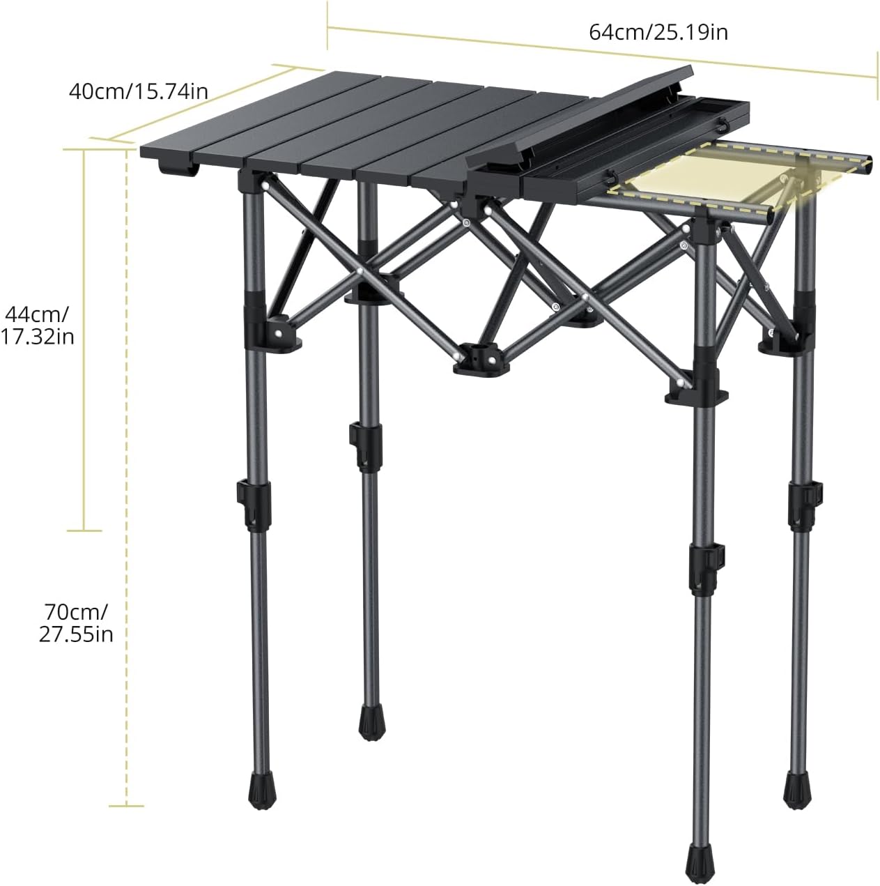 Folding Camping Table, Aluminum Roll Up Camping Table Adjustable Height with Storage Net and Bag, Lightweight Outdoor Table 25” X 16”, for Outdoor Travel BBQ Party Picnic, Black