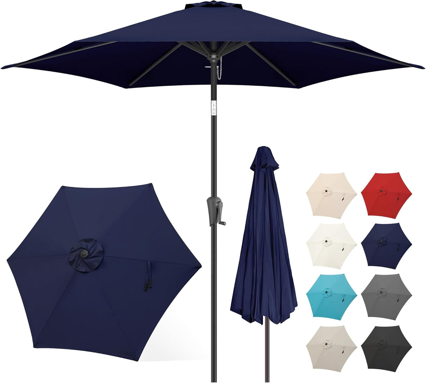 FLAME&SHADE 10ft Patio Umbrella - Outdoor Umbrella with 6 Sturdy Ribs, Push Button Tilt and Crank, UV Protection Table Market Umbrella for Pool, Porch，Garden, Deck, Backyard (Navy Blue)