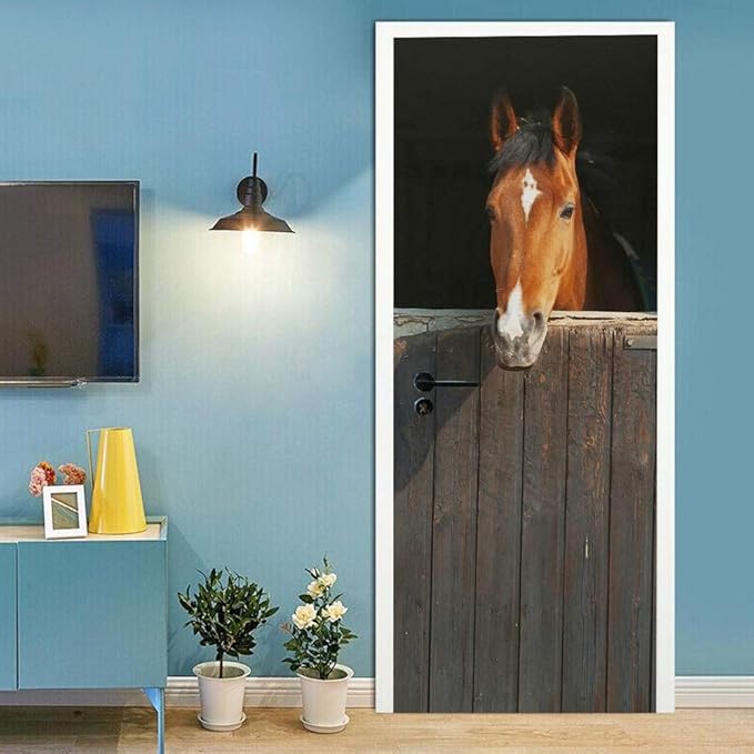 Horse 3D Door Stickers Murals - Peel & Stick - Waterproof & Washable - Matt Finish - Realistic Style - Adults - Wall & Door - 37.4" x 82.7"