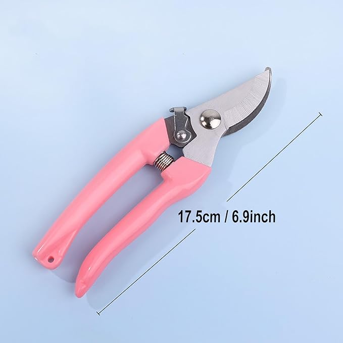 Garden Flower Shears Pruning Shears 6.9 inches Scissors Heavy Duty Plant Scissors for Cutting Flowers, Trimming Plants, Bonsai, Fruits Picking (Pink Handle 2pcs)