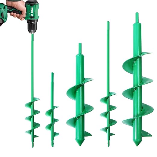 4 Pack Garden Ground Earth Spiral Drill Bit for 3/8" Hex Drive Drill, Auger Drill Bits for Bulbs Planting, Hole Digger Flowers,Bedding Digging Plant Rapid Planter Tool