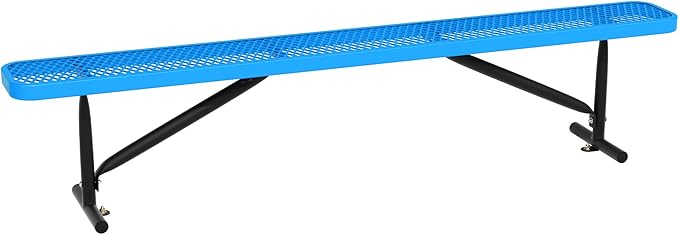 8 Feet Heavy Duty Metal Park Bench for Outside, Outdoor Bench with Portable Frame, Commercial Benches for Shopping Mall, Store, Park, Patio, Deck, Blue