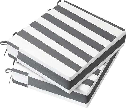 AAAAAcessories Outdoor Seat Cushions for Chairs, Waterproof, Fade-Resistant Patio Furniture Replacement Cushions, 20" x 18" x 3", Set of 2, Gray Cabana Stripe