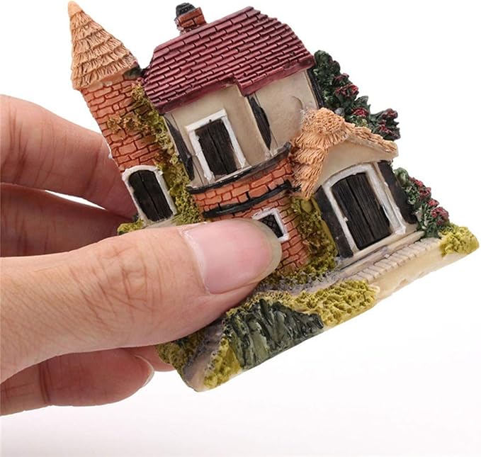 HAPYLY 4PCS Miniature House Fairy Gardening Micro Landscape Village Stone House Bonsai Terrarium Crafts Ornaments Accessories Home Decoration Resin