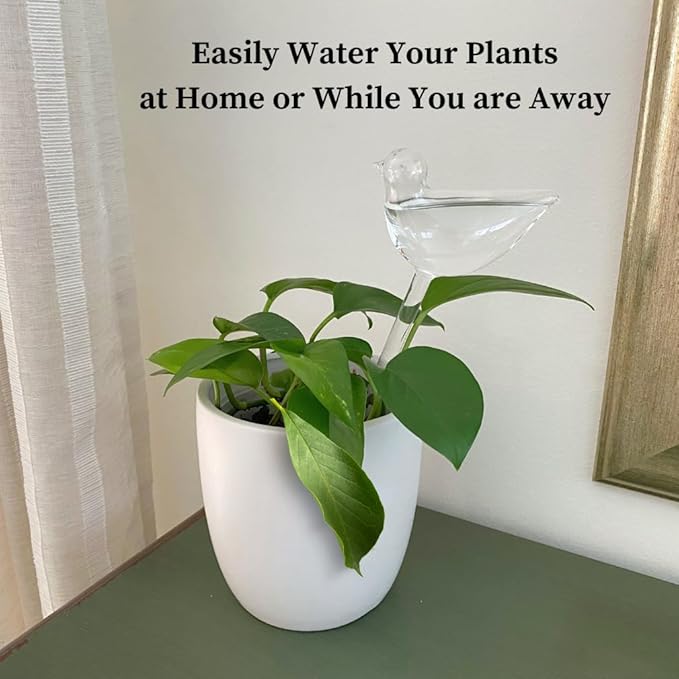 Evelots Plant Self Watering Glass Globes, Bird Shaped Bulbs (4 Pack) Automatic Water Irrigation System for Plants with Funnel, Indoor & Outdoor Use -Extra Long 9.5 Inches