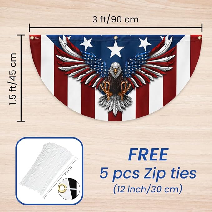 FLAGWIX American Flag Patriotic Eagle American Non-Pleated Fan Flag TPT1636F, 1.5x3 ft, 2 Pack Suitable for Outdoor and Indoor