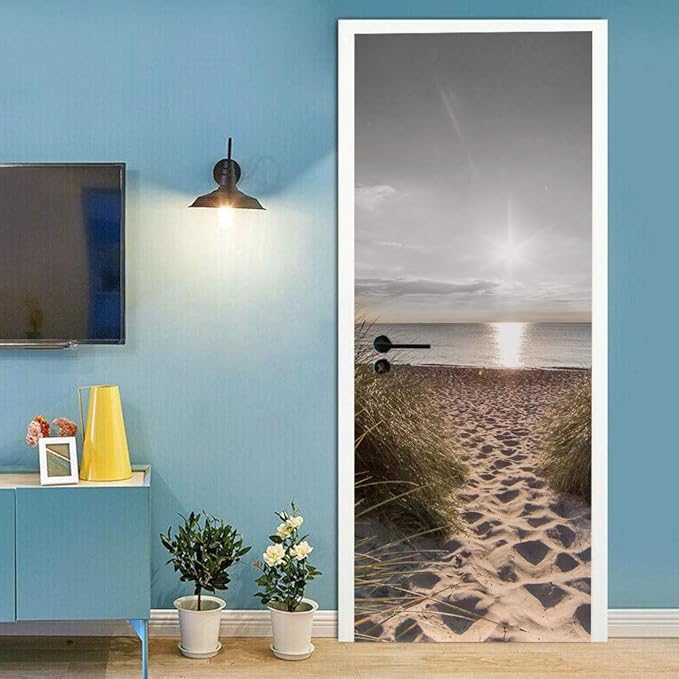Door Wallpaper Self-Adhesive Door Poster 3D Door Picture - Path into The Sea - Door Film Photo Wallpaper Premium PVC Waterproof Door Sticker Wall Sticker for Bedroom Living Room Door Decoration