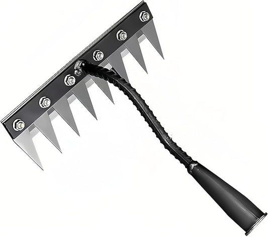Gardenia Iron Weeding Rake, Iron Rake 2.0 for Gardening and Weeding, Detachable Double-Edged Blade Design Carbon Steel Heavy-Duty Weed Rakes,Hand Weed Puller Tools for Lawn Yard Garden Farm (8 teeths)