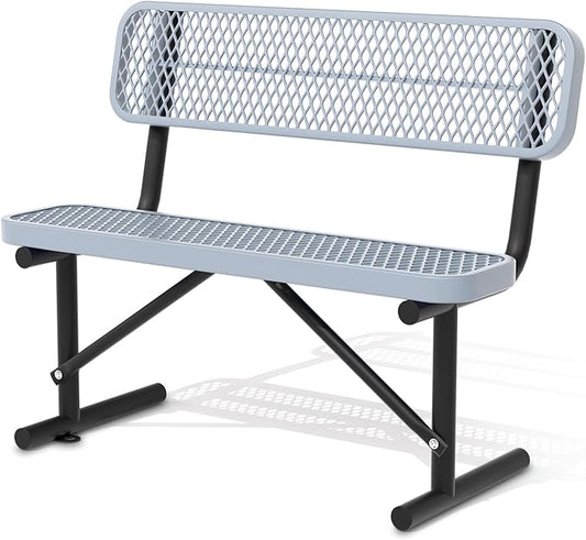 Heavy Duty Park Bench with Back Portable Frame, Outdoor Steel Bench with Backrest, Outdoor Park Bench Expanded Metal Mesh Bench for Lawn, Park, Deck, Garden, Patio, Porch, Black (Gray, 4FT)