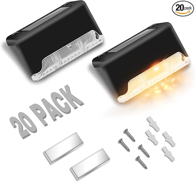 20-Pack LED Outdoor Solar Lights for Deck Fence Step Patio Lighting Waterproof Warm White