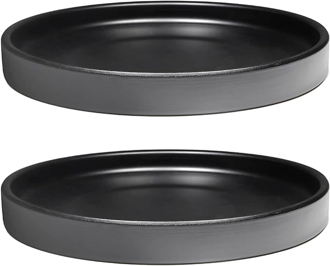 2 Pack Ceramic Plant Saucer Pot Tray 6 Inch, Planter Saucers 4 5 6 7 8 9 10 11 12 13 Inch for Indoors Outdoor, Durable Sturdy Flower Drainage drip Water Tray for Glazed Pots Base (6.4 Inch-Black)