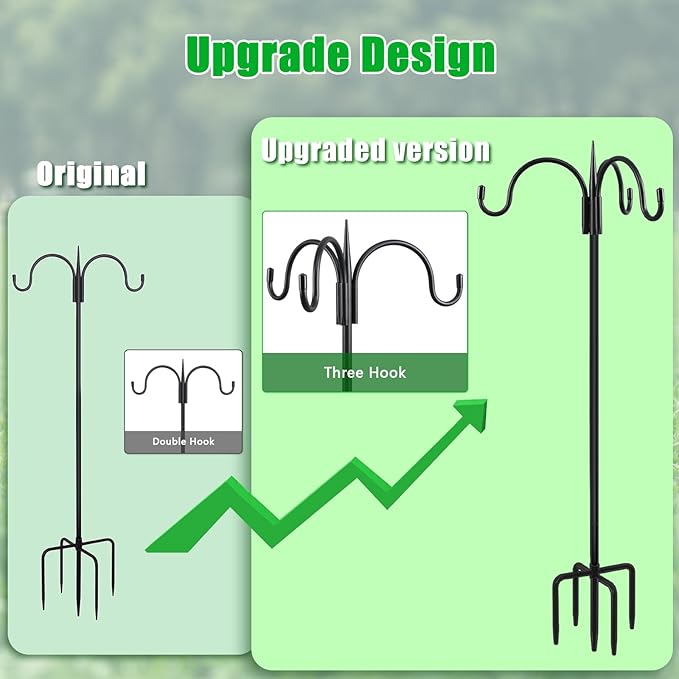 FEED GARDEN [Upgrade Version 92 Inch Three Shepherd Hooks for Outdoor,Bird Feeder Pole with 5 Prong Base, Adjustable Shepard Hooks for Hanging Plant, Solar Lanterns, Wind Chimes, 2 Pack