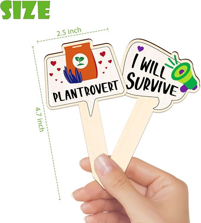 Funny Wooden Plant Labels - 15 Pack Tags for Succulents, Flowers, Greenery; Waterproof, Outdoor Garden Plant Markers; Perfect Gifts for Plant Lovers
