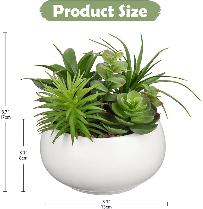 Fake Plants Artificial Succulents in Pots Faux Succulent Arrangement Potted Plant in White Ceramic Planter Bowl for Home Decor Office Desk Bathroom Shelf Living Room Indoor Decorations
