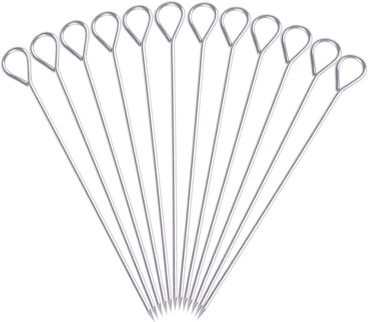 8 Inch Stainless Steel BBQ Skewers, Shish Kebab Kabob Skewers 12 pcs