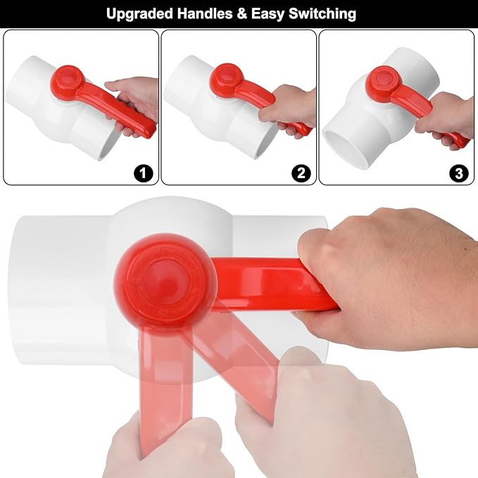 3Inch PVC Ball Valve Water Pipe Shut-off Valve Socket with Red T-Handle for Cold Water Supply lines, Irrigation Pipe fitting System(Socket x Socket), 3" PVC Water Shut-off Valves Fitting, SCH40