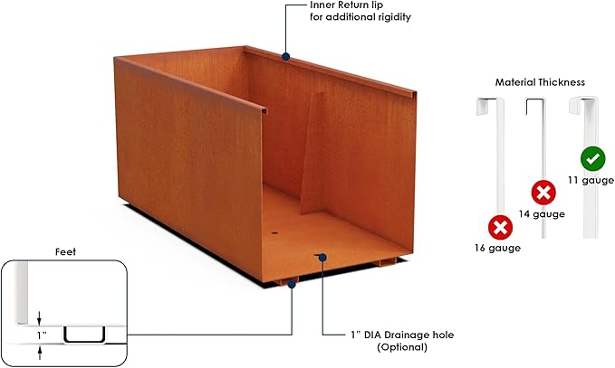 4 FT Corten Steel Planter Box – 48-Inch Large Rectangular Planter for Outdoor Plants | Heavy Duty Metal Garden Bed | Made in USA, Fully Assembled