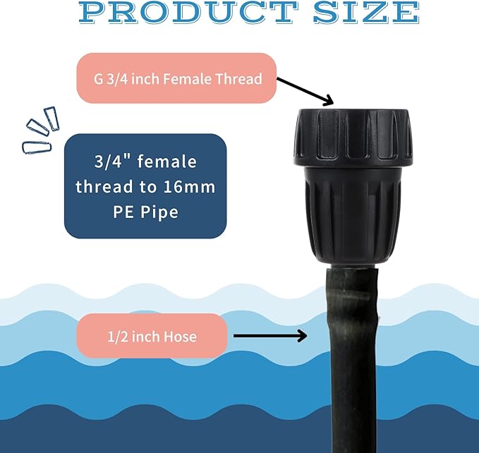 8pcs Garden Hose Adapter, 3/4'' Faucet Convert to 1/2'' Drip Irrigation Tubing, Drip Irrigation Hose Connectors for Outdoor Watering, Fittings with 8pcs Rubber Washers (1 Barb)