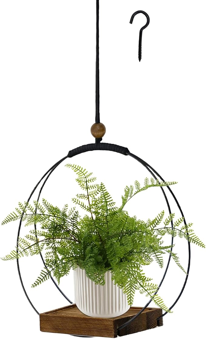 Hanging Planters for Indoor Plants, Black Plant Hanger Indoor with Sturdy Wood Base, Modern Boho Macrame Plant Hanger, Hanging Wall Ceiling Window Home Decor (Plants/Pots Not Included)