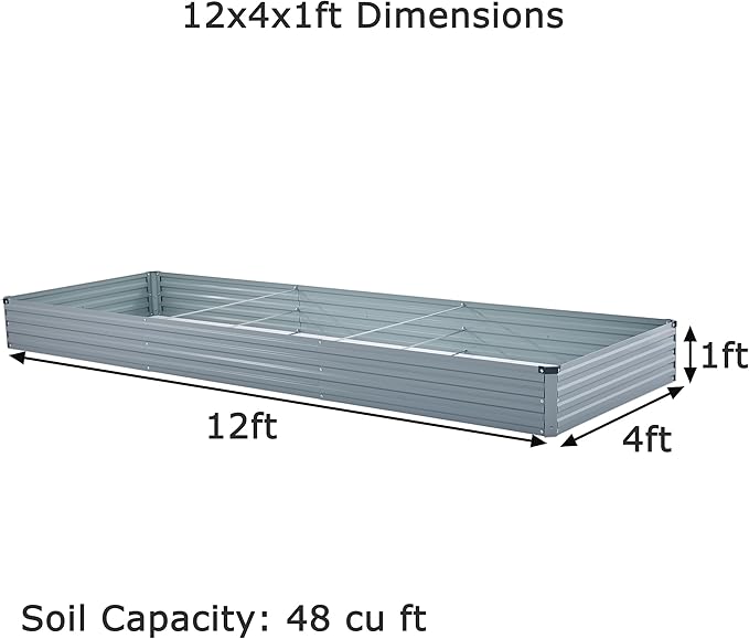 12x4x1ft Galvanized Raised Garden Bed,Outdoor Planter Box Metal Patio Kit Planting Bed for Vegetables Flowers Herb,Grey
