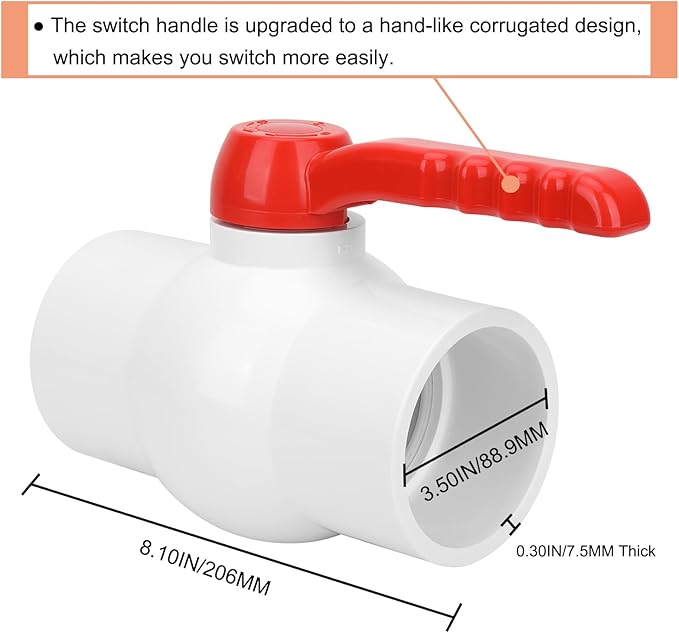 3Inch PVC Ball Valve Water Pipe Shut-off Valve Socket with Red T-Handle for Cold Water Supply lines, Irrigation Pipe fitting System(Socket x Socket), 3" PVC Water Shut-off Valves Fitting, SCH40