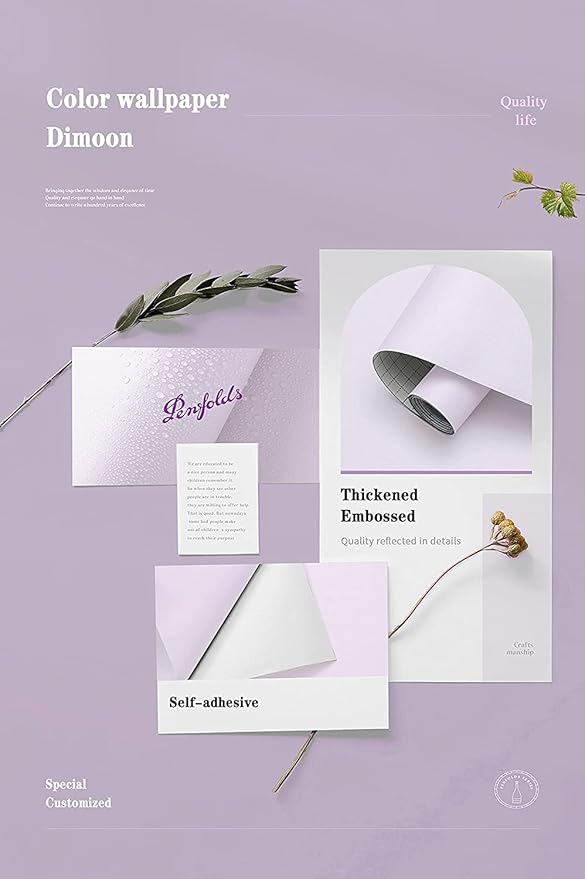 Dimoon 236''x17.7'' Purple Peel and Stick Wallpaper Contact Paper Modern Self Adhesive Wall Paper Removable Renter Friendly Textured Solid Color Shelf Cabinet Vinyl Roll (236''x17.7'',Light Purple)