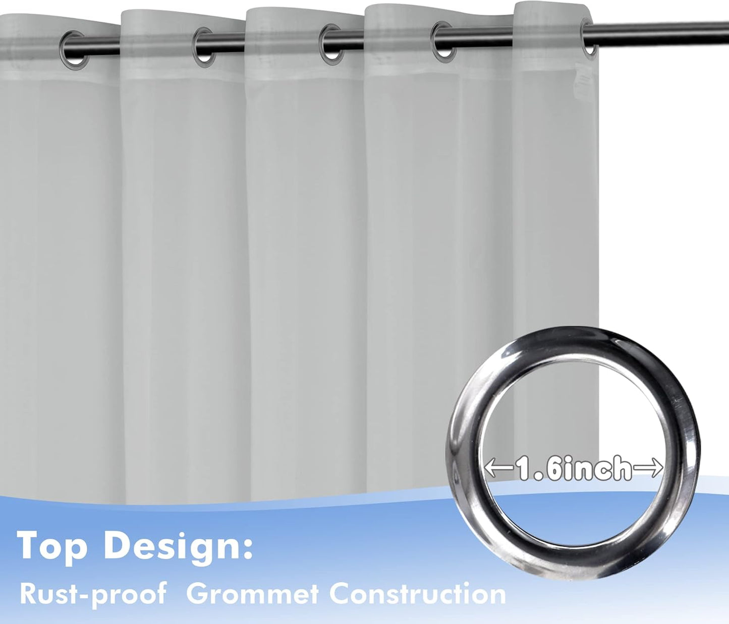 HolidayIdeas Outdoor Sheer Curtains for Patio Waterproof, 4 Panels - 54 x 120 Inch - Cloud Grey Light Filtering Voile Outside Curtains Grommet Drapes for Front Porch, Gazebo, Pergola, Backyard