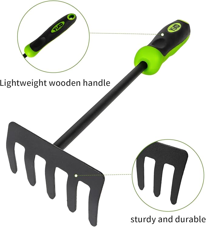 Hoe Garden Tool Set, 3 Piece Handheld Gardening Tools includs Garden Hoe and Cultivator Combo, Mini Hand Rake and Garden Trowel Outdoor Heavy Duty Garden Tools for Weeding or Digging