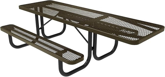 Heavy-Duty Portable ADA-Compliant Outdoor Picnic Table, Expanded Metal Patio Dining Furniture Made in America (8ft Rectangular, One-Side Handicap, Textured Gold Vein)