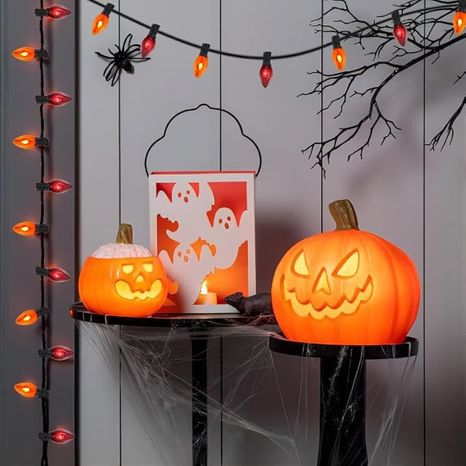 Halloween Decorations Lights Outdoor, 25Ft C7 Halloween Orange Purple String Lights with 25 Flickering Flame Bulbs, Connectable Outdoor Halloween Flame Lights for Indoor Garden Party Patio Yard Decor