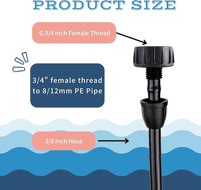 8pcs Garden Hose Adapter, 3/4'' Faucet Convert to 3/8'' Drip Irrigation Tubing, Drip Irrigation Hose Connectors for Outdoor Watering, Fittings with 8pcs Rubber Washers (1 Barb)