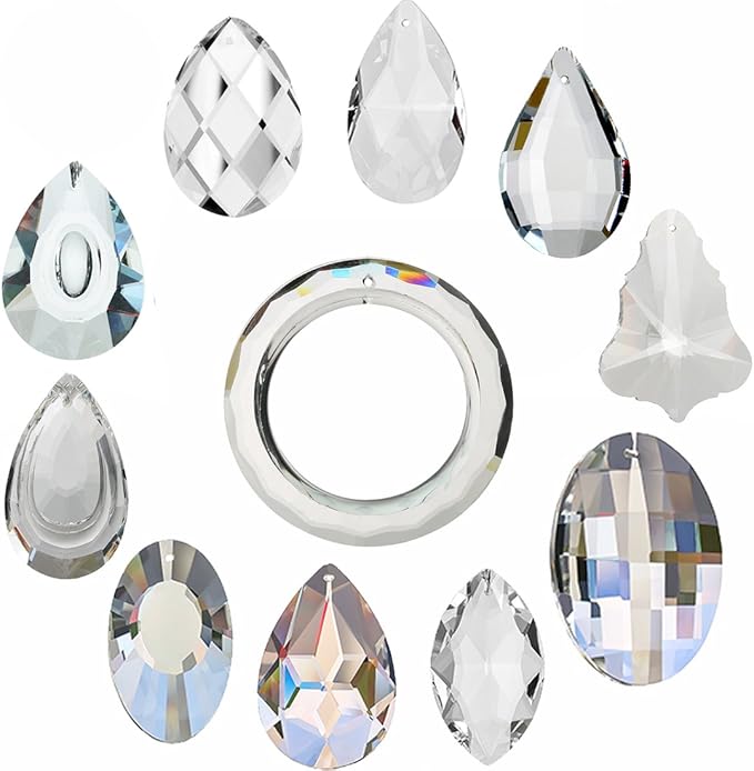 H&D 11pcs Clear Crystal Chandelier Lamp Lighting Drops Pendants Balls Prisms Hanging Glass Prisms Parts Suncatcher Home/House Decor