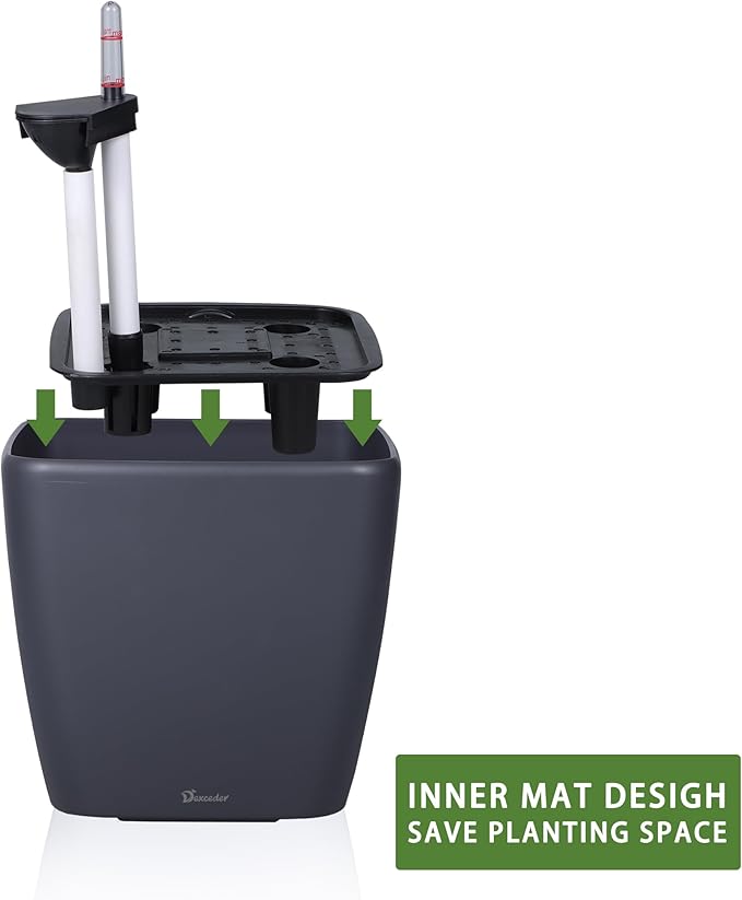 Dexceder 15x14 Self Watering Planter with Wheels Indoor Outdoor, Inner Mat Design, Thickened Large Floor Standing Flower Plant Pot with Water Level Indicator (Slate Gray Matte)