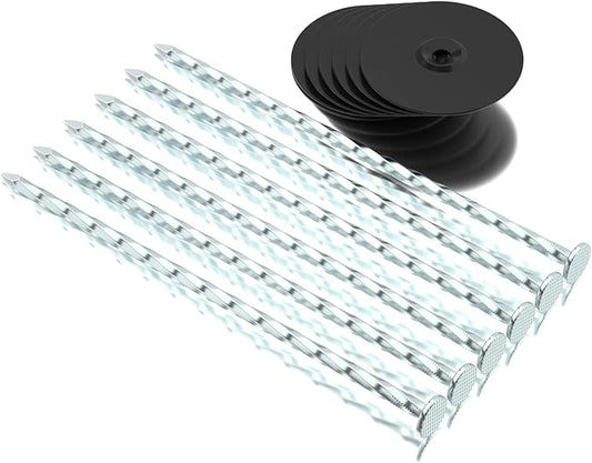 200 Pack Landscape Stakes with Gasket Caps - 6.3 Inch Heavy-Duty Galvanized Steel Garden Spikes are Used to Fixing Weed Barrier, Artificial Lawn, Patio Rug, Etc