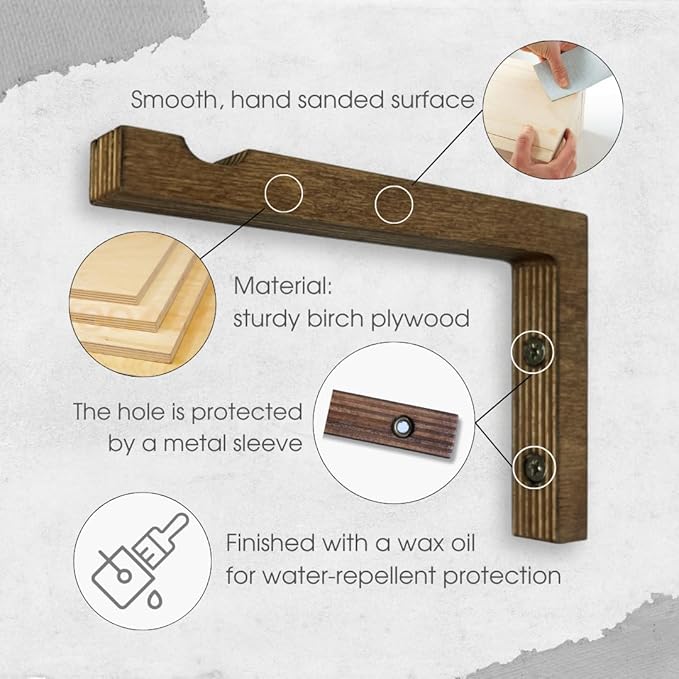 2-Piece Set of Plant Hooks for Wall 6 Inch - L-Shaped Mounted Wooden Plant Hook - Indoor and Outdoor Bracket Plant Hanger for Planters, Lanterns, Bird Feeders and Plant Basket (Walnut)