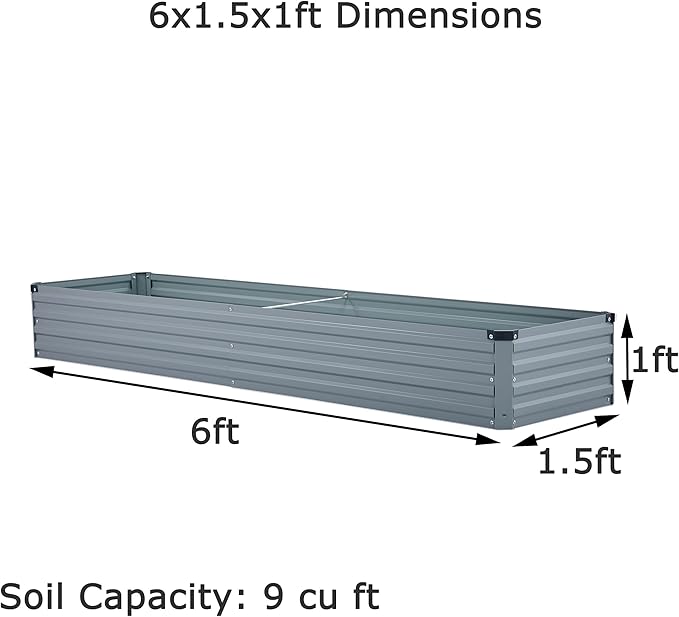 6x1.5x1ft(2 Pack) Galvanized Raised Garden Bed,Outdoor Planter Box Metal Patio Kit Planting Bed for Vegetables Flowers Herb,Grey