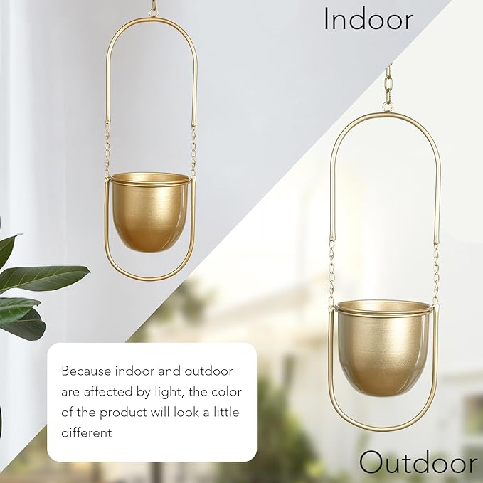 AceList Boho Hanging Planter for Indoor Plants - Set of 2 Gold Metal Wall Planter 5.7Inch with Hooks and Chins, Plant Hanger Decor for Window and Patio - Suitable for Hanging Plants Decor