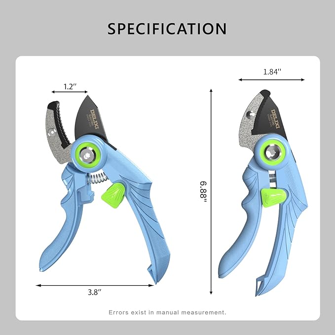 DELIXI Pruning Shears Anvil Garden Clippers, 1/2-Inch Cut Capacity Hand Pruners, Stainless Steel Blade with Non-Stick Coating, Ergonomic Small-Hand Design for Dry and Hard Branches