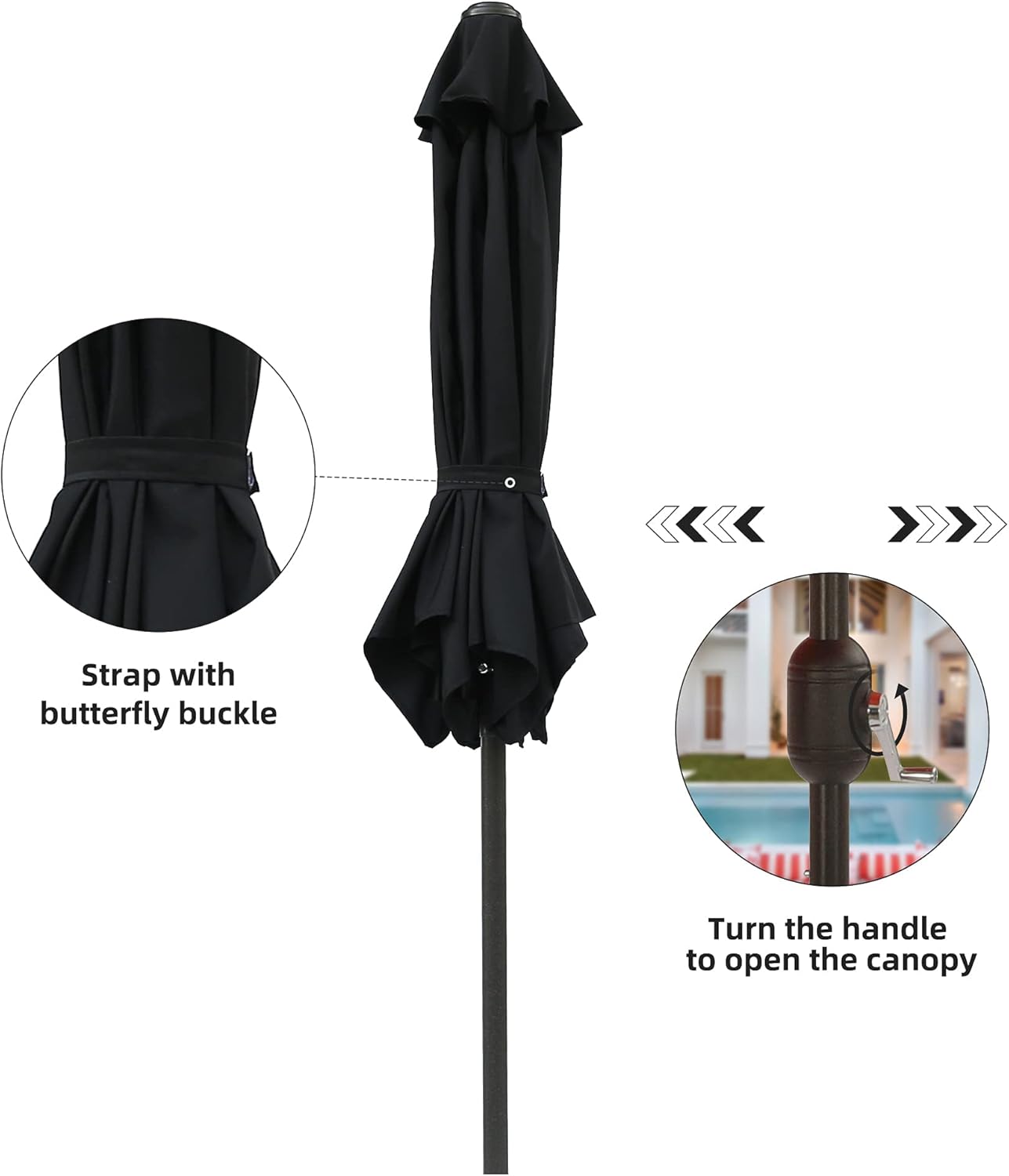Aok Garden 7.5 ft Patio Umbrella Outdoor Market Umbrella Tilt Button and Crank 6 Ribs for Deck Lawn Pool& Backyard