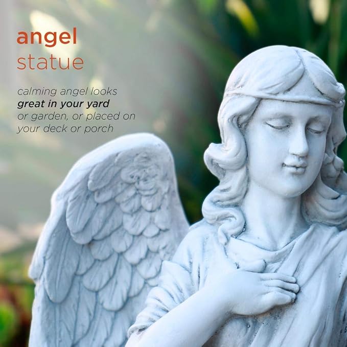 Alpine Corporation 31" Tall Indoor/Outdoor Angel Statue Yard Art Decoration, Light Gray