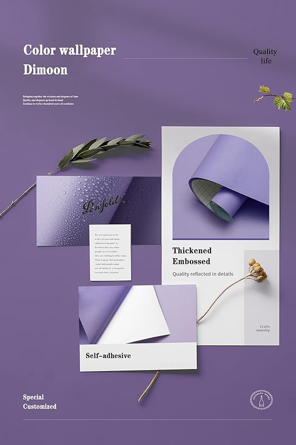 Dimoon 118''x17.7'' Purple Peel and Stick Wallpaper Contact Paper Modern Self Adhesive Wall Paper Removable Renter Friendly Textured Solid Color Shelf Cabinet Vinyl Roll (118''x17.7'',Dark Purple)