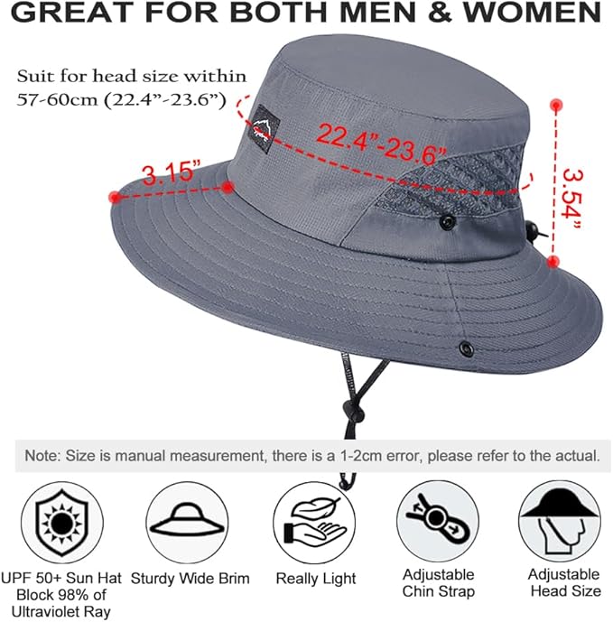 Fishing Hat, UPF50+ Wide Brim Sun Hat for Men Women, UV Protection Hiking Beach Bucket Hats Summer Safari Hat