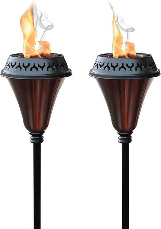 Garden Torch Large Flame - Deco Home Garden Torch Set of 2 | Citronella Garden Outdoor/Patio Outdoor Lighting Torch for Party Patio Pathway with Spikes and Deck Clamp | Caramel Black