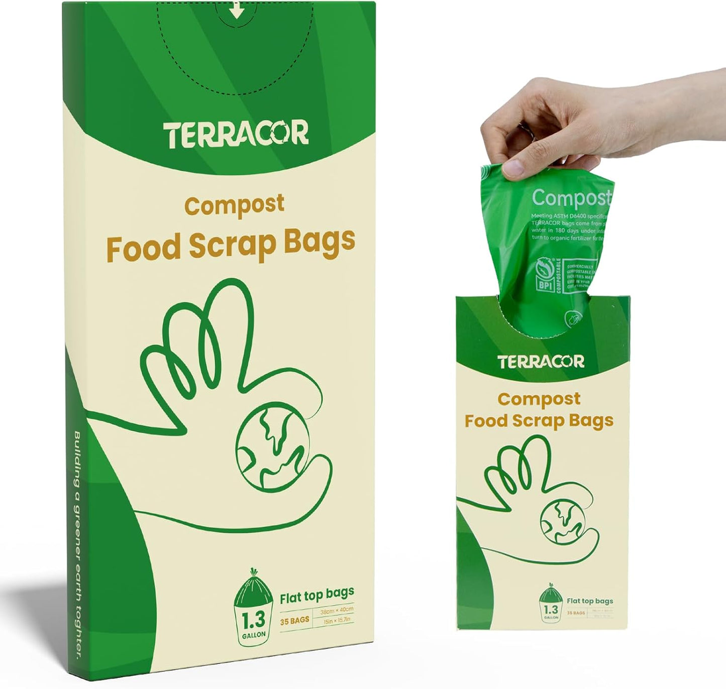 1.3 Gallon Compostable Trash Bags, 35 Bags Compost Bags for Countertop Bin, BPI Certified and Meet The ASTM D6400 Standard，Compostable Trash Bags in Dispenser Packs