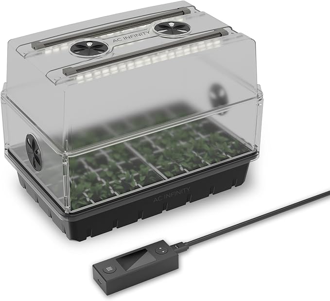 AC Infinity Heavy Duty 3mm Thick Humidity Dome Germination Kit with LED Grow Light Bars, Drip Tray, Seedling Tray, Vented Height Extension Panels for Seed Starting, Cloning, Indoor Gardening