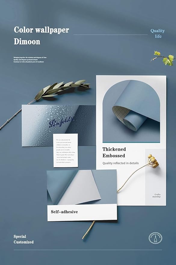 Dimoon 394''x17.7'' Blue Peel and Stick Wallpaper Contact Paper Modern Self Adhesive Wall Paper Removable Renter Friendly Textured Solid Color Shelf Cabinet Vinyl Roll (394''x17.7'',Blue Grey)